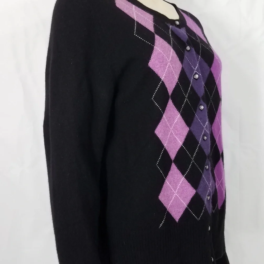 Apt. 9 black purple argyle Cashmere cardigan Large - Picture 4 of 8
